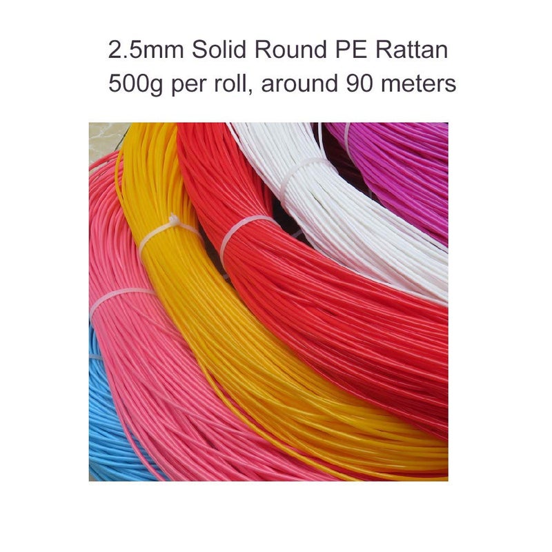 Feyart Round Plastic Rattan 2.5mm Plastic Wicker Round Faux Rattan for Repairing and DIY Weaving Storage Basket (Khaki) - Image 2